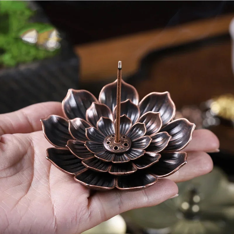 Legierung Weihrauch brenner Reflux Stick Weihrauch halter Buddhismus Lotus Linie Weihrauch platte Sandelholz Coil Räucher gefäß Basis Home Dekoration Image