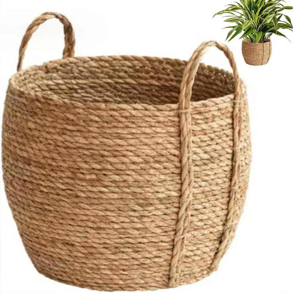 Rattan-Geflochtener Blumenkorb, Handgefertigter Stroh-Aufbewahrungskorb, Pflanzenhalter, Geflochtener Blumentopf Image