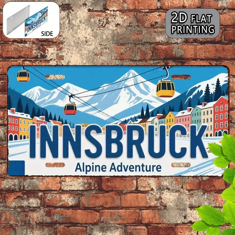 2D-Flachdruck, 1 Stück, Innsbruck Vintage Metall-Aluminium-Schild, Nummernschild, dekoratives Schild (30,48 x 15,24 cm), nur für d Image