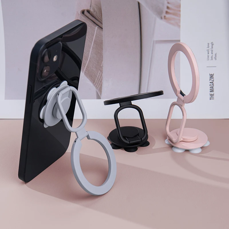 Silikon-Saugnapf-Handyhalterung 360° ° Rotierender magnetischer Fingerring, klappbare Telefonhalterung, universell für Smartphones Image
