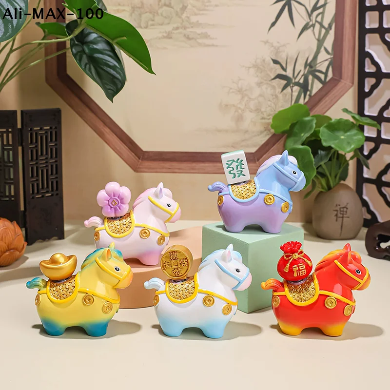 【MA3】Niedliche Tierkreis-Pferdeornamente, drehbare Pferdestatue aus Kunstharz, Pferdemaskottchen, DIY-Bastelset Image