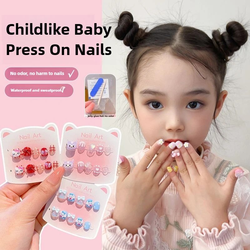 40/30/20/10 Stück Sanrio Kinder-Nagelspitzen mit süßen Cartoon-Motiven Kuromi und Hello Kitty, Aufklebnägel für Mädchen, Geschenk-Spielzeug