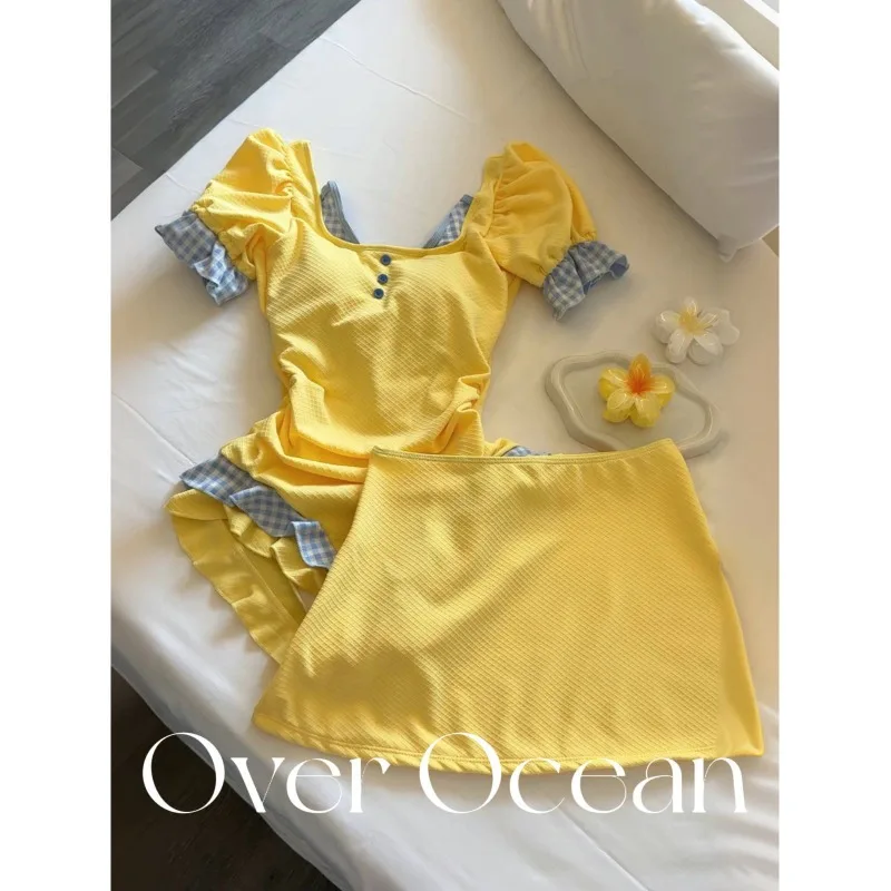 Frühling Sommer Strandurlaub Damen Zweiteiler Set Patchwork Japanischer Kawaii Süßer Badeanzug Y2k Koreanische Mode Badebekleidung Neu Image