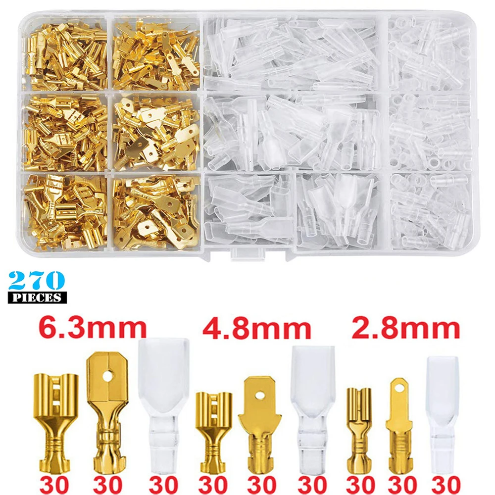 270 Pz 2.8/4.8/6.3mm Isolato Maschio Femmina Connettore del Cavo Terminali A Crimpare Elettrici Termin Spade Connettori Kit Assortiti scatola