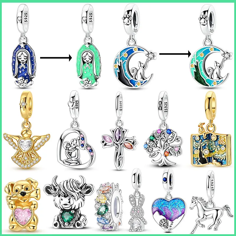 Neue Charms-Perlen Original 925 Sterling Silber Funkelndes Herz Sternenhimmel Pony Anhänger Passend für Armbänder DIY Damenschmuck Geschenke