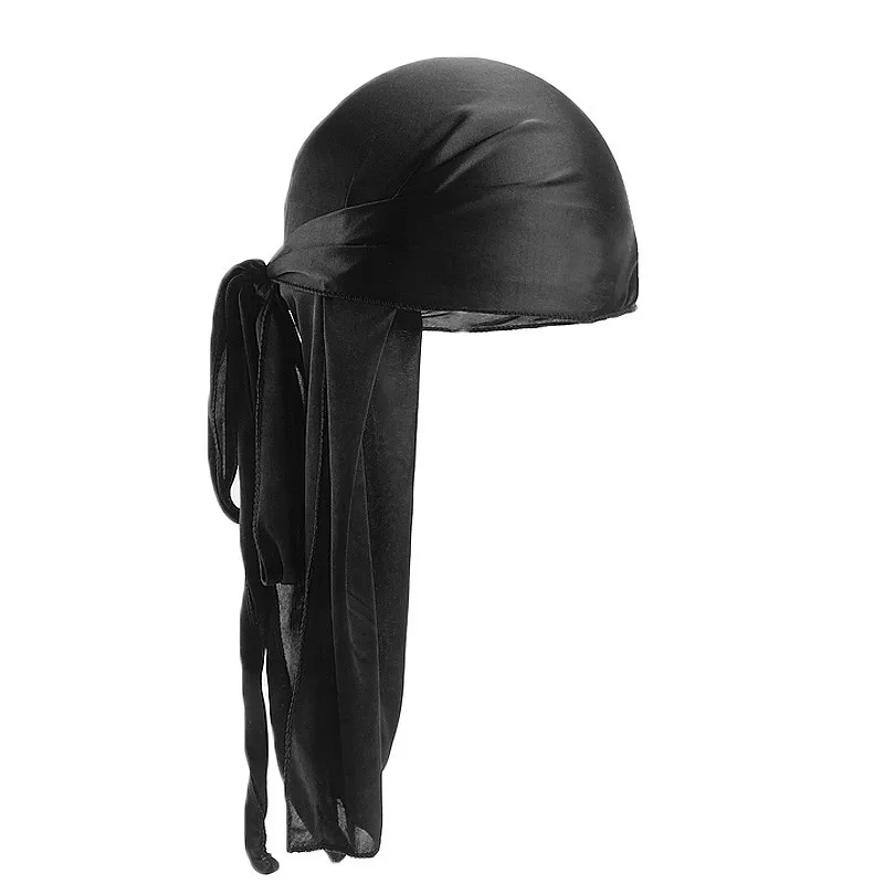 1 Stück/Set Unisex Satin Atmungsaktiver Seidiger Durag mit Langem Schwanz Doo Rag Piratenhut Stirnband Turban Bandana Durag Kopfbedeckung Image