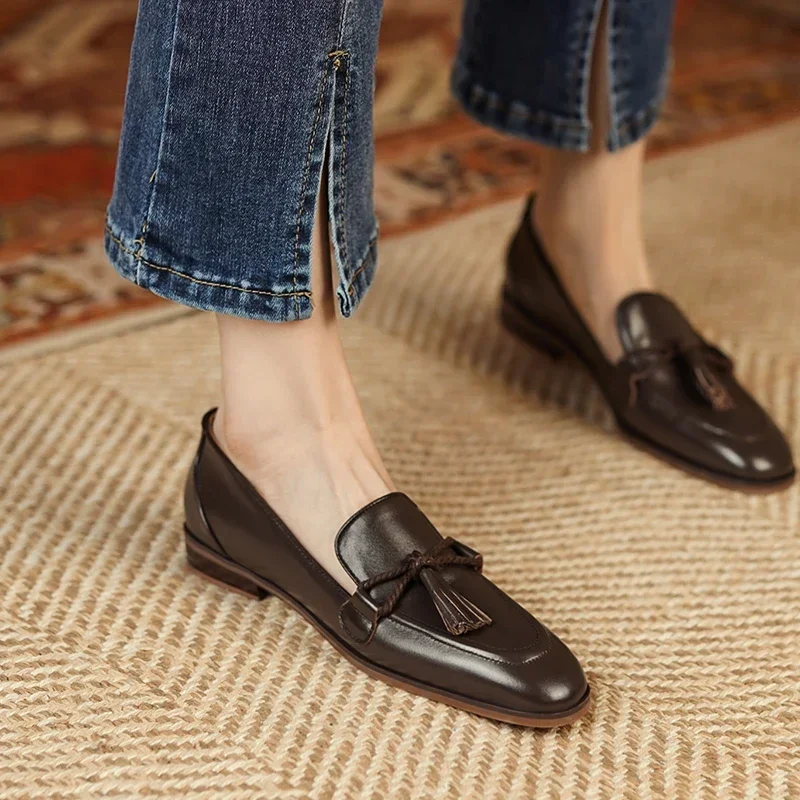2025, frühjahr Echtem Leder Frauen Schuhe Casual Slip-On Loafers Bequeme wohnungen Schuhe Karree Schuhe Frau Zapatos De mujer