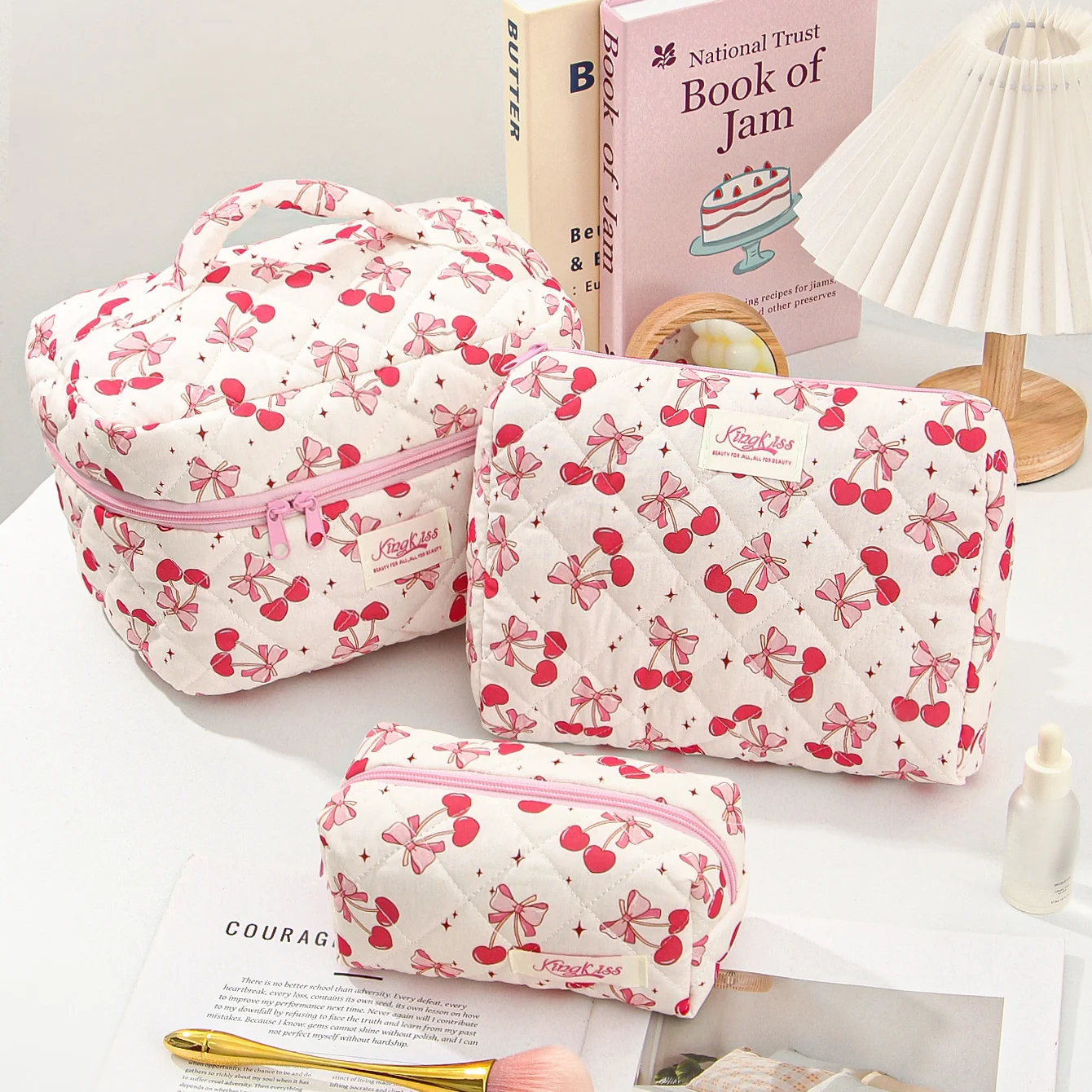 CuteCherry Trousse de maquillage Organisateur de cosmétiques de mode avec fermeture éclair Pochette de maquillage de dame de mode Pochette de toilette de voyage portable pour les femmes