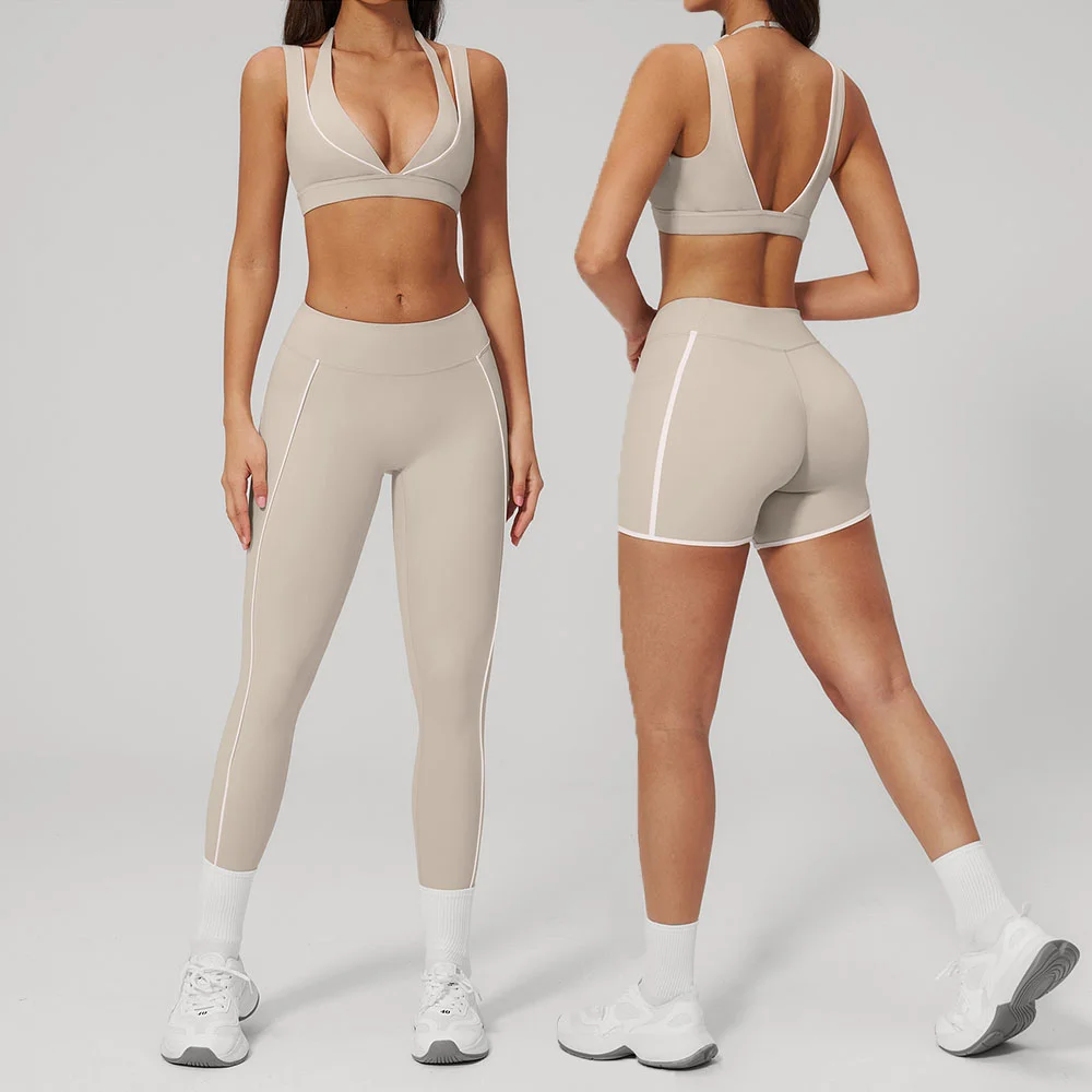 Ensemble de yoga 2 pièces pour femme : Soutien-gorge de sport antichoc et short de sport taille haute pour l'entraînement en salle de sport