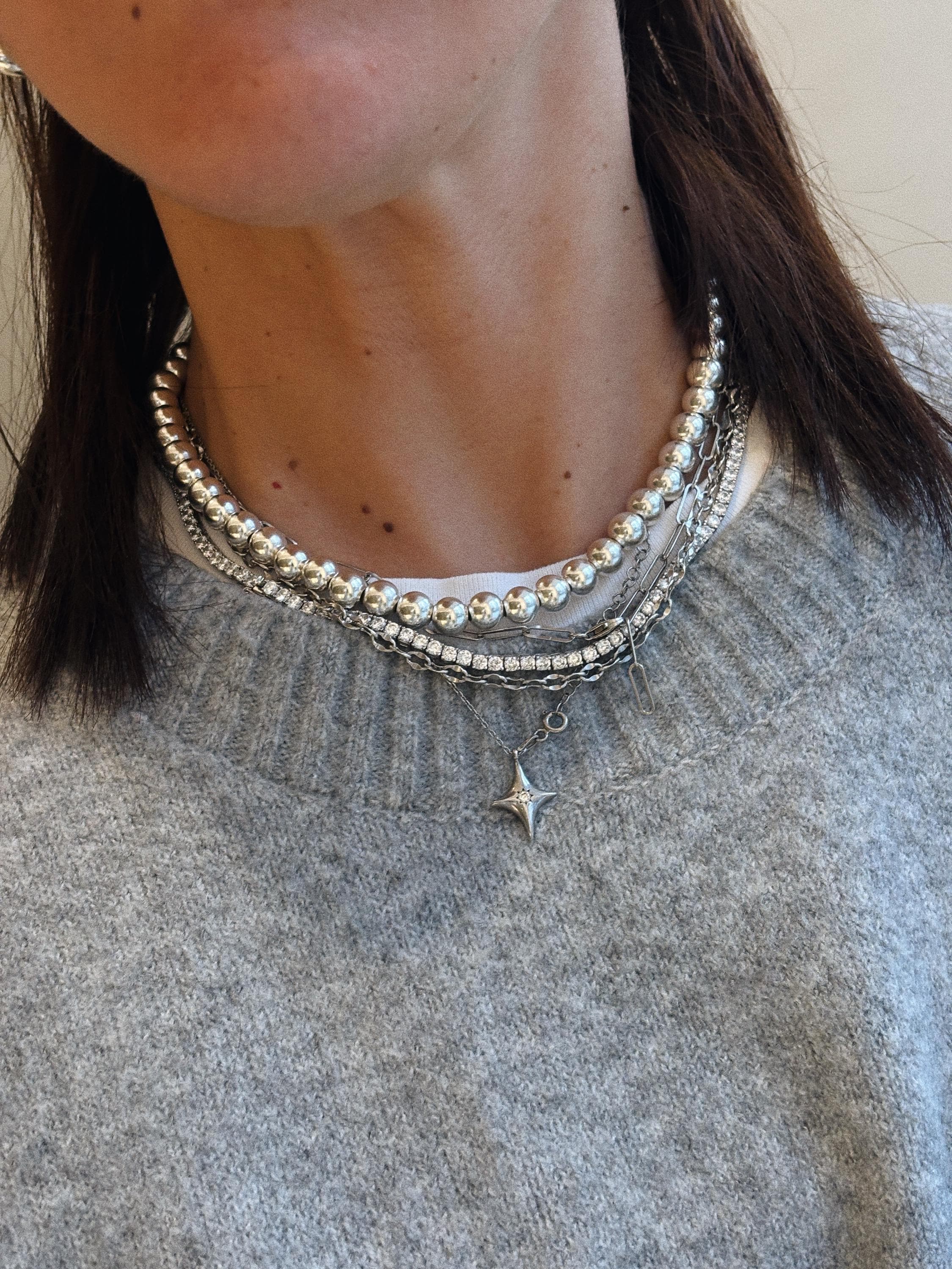 Collana di perline d'argento da 8 mm, collana di perline d'argento grosse, collana a sfere in argento sterling 925, collana d'argento vistosa, collana