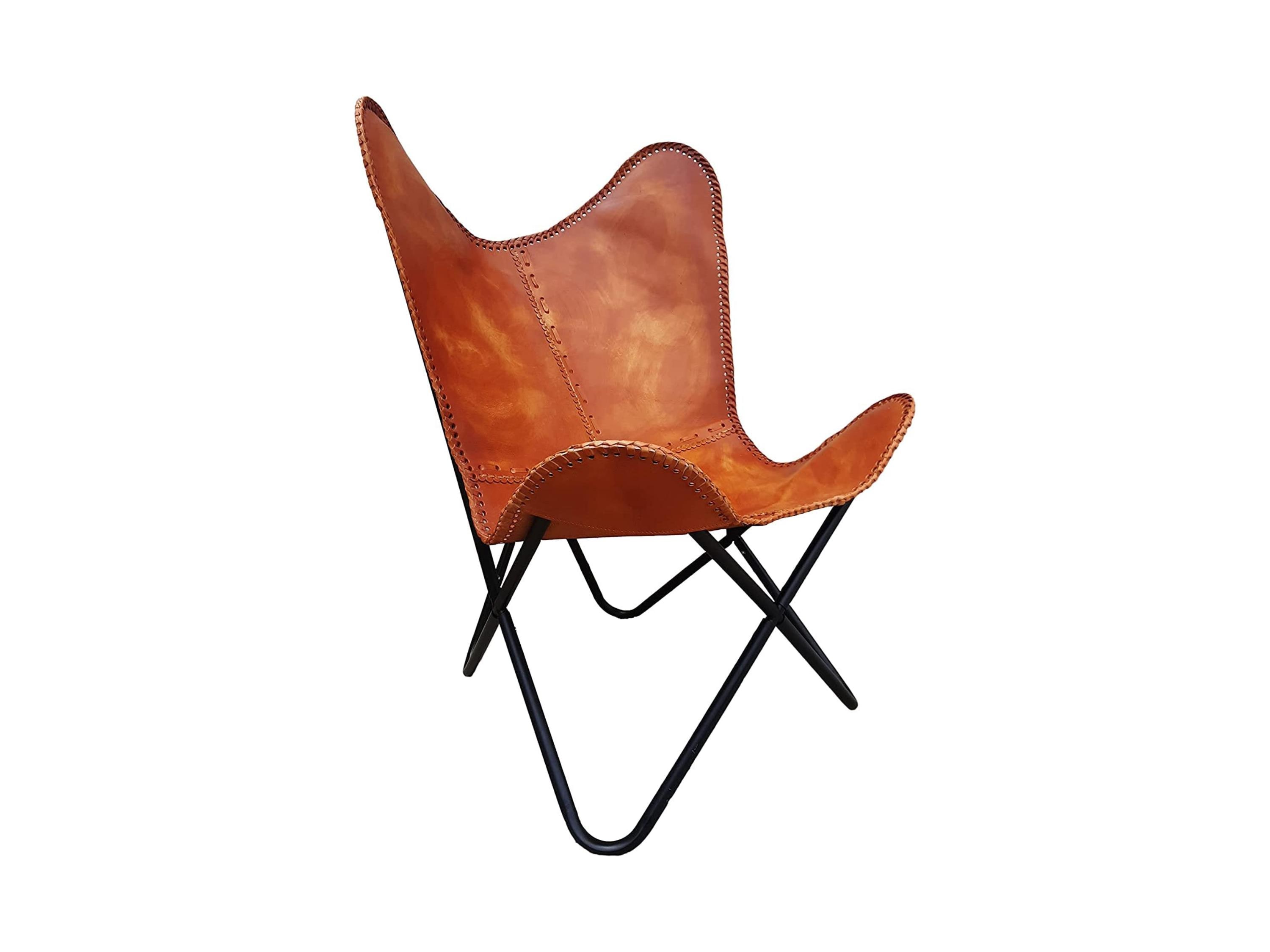 Sedia a farfalla in vera pelle, sedia relax, sedia lounge rustica, complemento d'arredo per patio, mobili da esterno, sedia pieghevole vintage, regalo