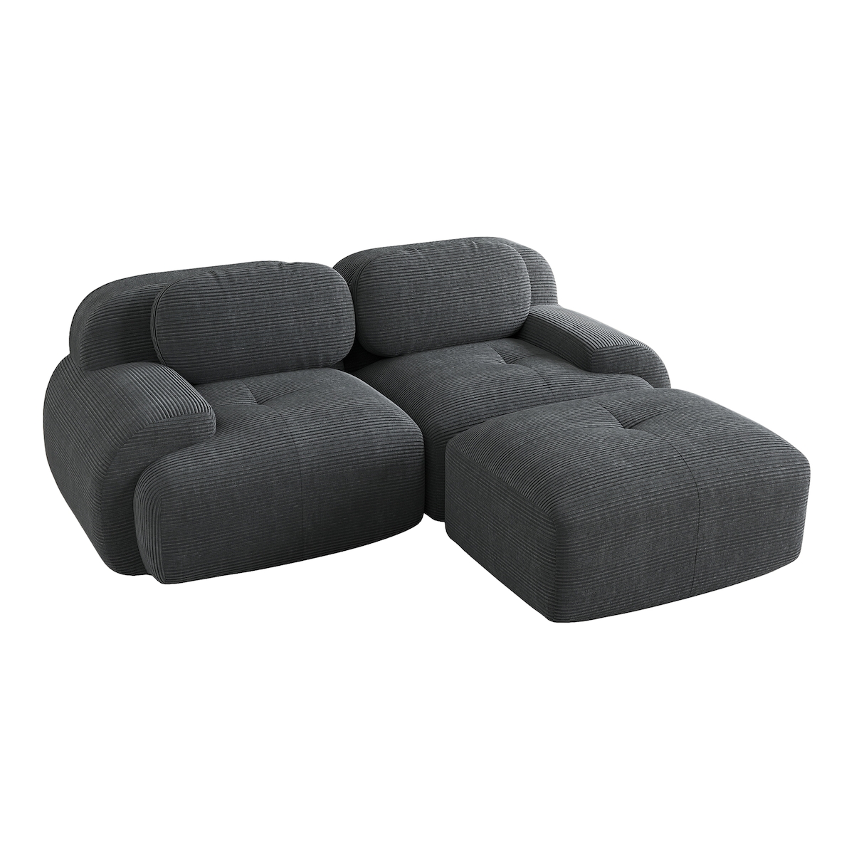 Merax Modulares Cord Sofa 2-Sitzer mit 1x Hocker, Cloud Sofa rahmenlos, bodennah mit tiefer Sitzfläche, weich & bequem, rutschfest, Grau Image