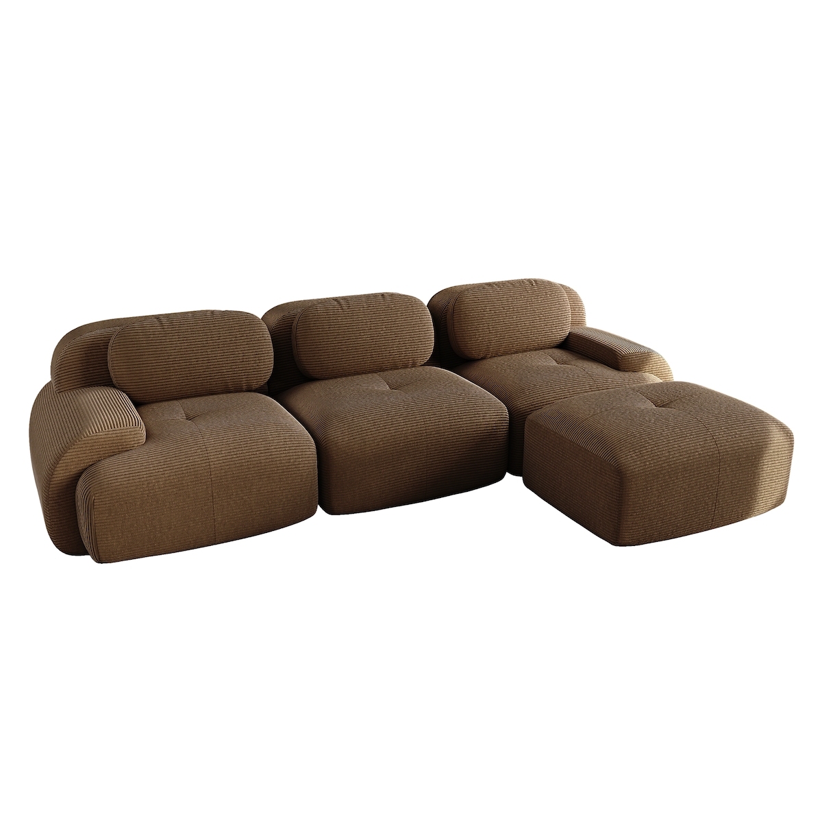 Merax Modulares Cord Sofa 3-Sitzer mit 1x Hocker, Cloud Sofa rahmenlos, bodennah mit tiefer Sitzfläche, weich & bequem, rutschfest, Braun Image