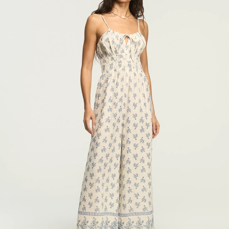 Lucky Brand Gauze Smocked Waist Jumpsuit - Women's Clothing Jumpsuits Overalls in Cream Multi, Size M