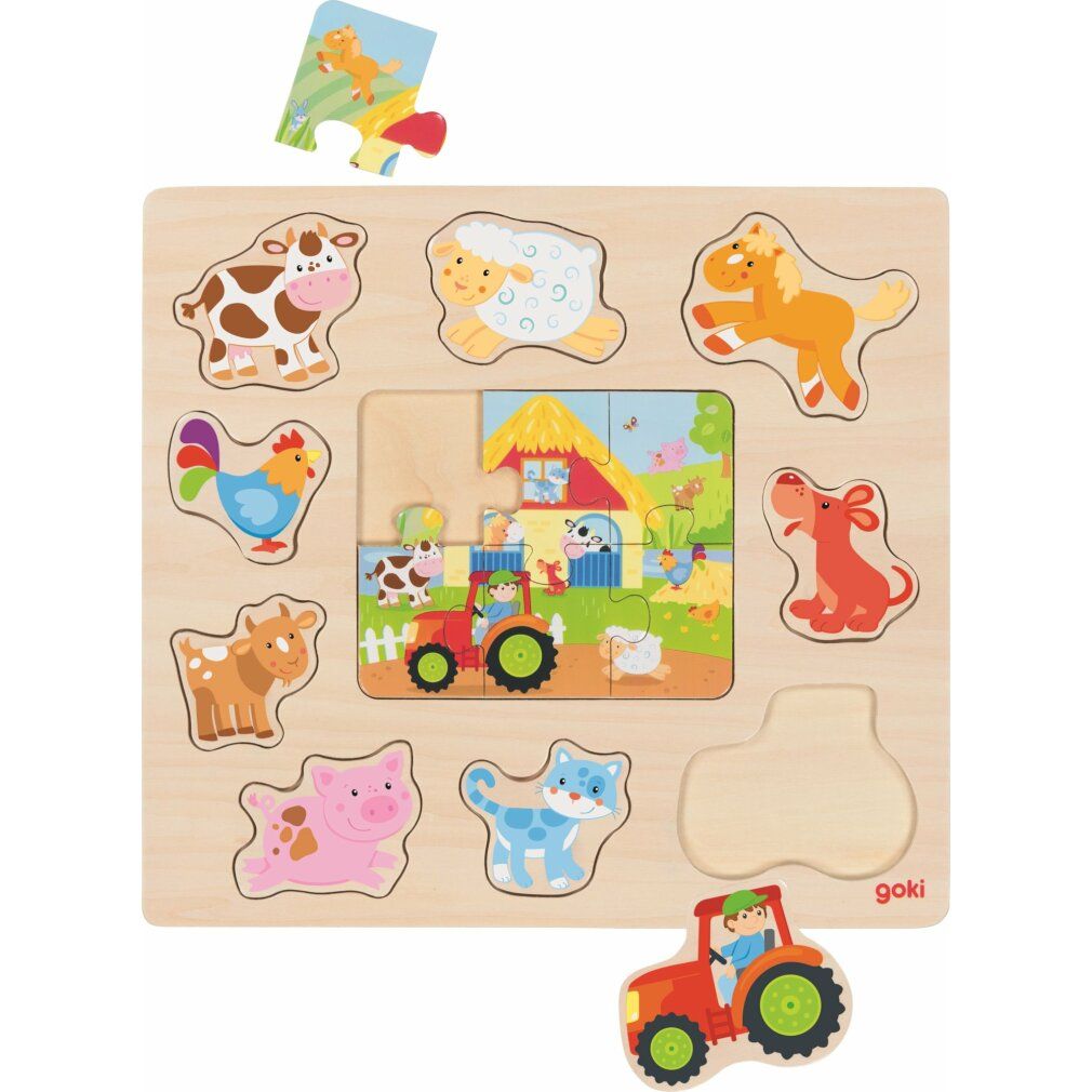 goki puzzle in legno + animali della fattoria 1 St