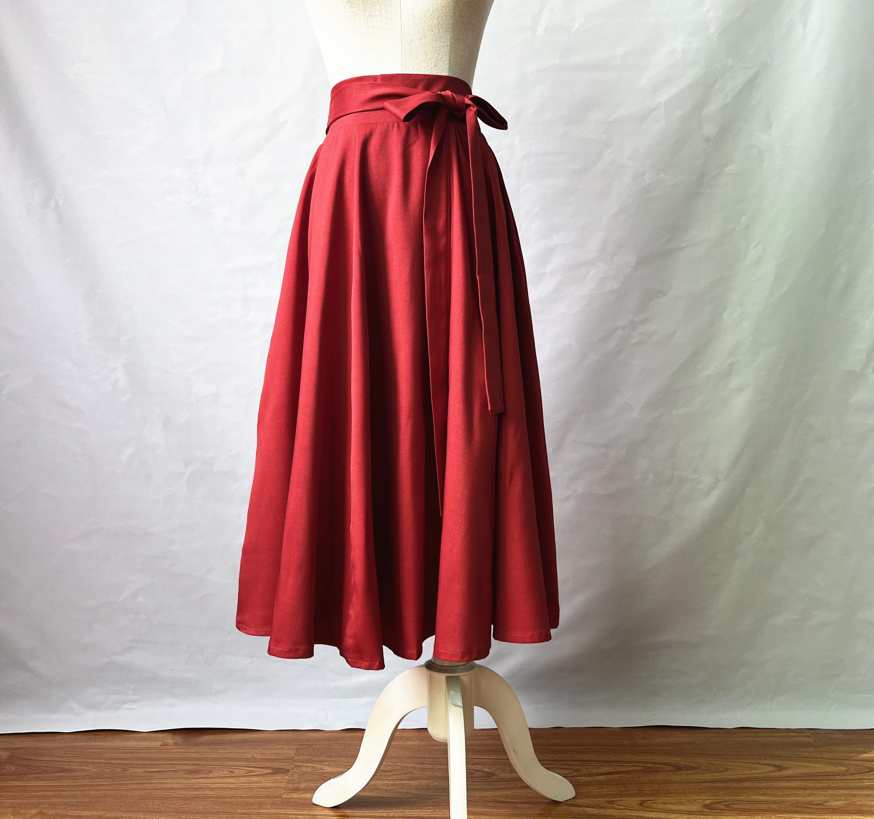 Jupe midi rouge jupe ample en coton jupe femme Plus de taille jupe personnalisée jupe d'été jupes plissées pour femme cadeau