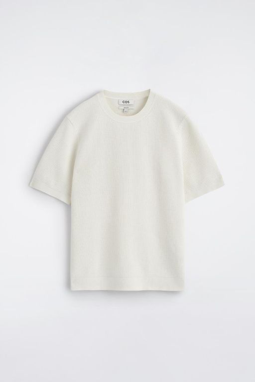 Waffle-Knit Cotton T-Shirt - White - COS T-Shirts