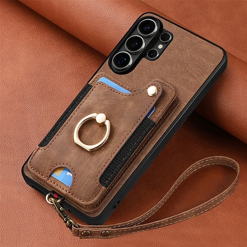 Handy Hülle Handyhüllen Für Samsung Galaxy S26 S25 Edge S24 S23 FE S22 Plus Ultra A56 A36 A26 A16 A06 Brieftaschenhülle Mit Handgelenkschlaufe Stoßfest TPU PU-Leder Image