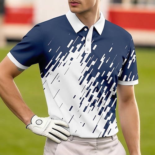 Herren Geometrisch Golf Sport-Poloshirts Kurzarm Polo-Shirts Hemden mit Kragen Lässig Athleisure Knöpfe Atmungsaktives Gewebe Sommer Frühling Blau Rote Marineblau Image