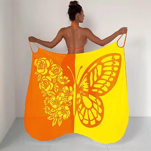 Schmetterlings-Strandtuch, Sarong-Wickelkleid, Spaghettiträger-Strandbekleidung, leichtes Strandkleid für Damen in den Größen S bis XL Image