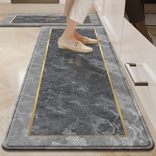 Küchenmatte, saugfähig, rutschfest, ölbeständig, Kieselgur-Teppich, schmutzabweisend, leicht zu reinigen, strapazierfähige Fußmatte für Bad und Haushalt Image