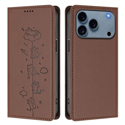 Handy Hülle Handyhüllen Für iPhone 17 Air 17 Pro Max iPhone 17e 16 15 14 Pro Max Plus 16e 13 Pro Max Mini Brieftaschenhülle Stoßfest Katze TPU PU-Leder Image