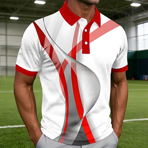 Herren Geometrisch Linie Poloshirts Kurzarm Polo-Shirts Hemden mit Kragen Lässig Athleisure Knöpfe Sommer Frühling Blau Rote Grün Image