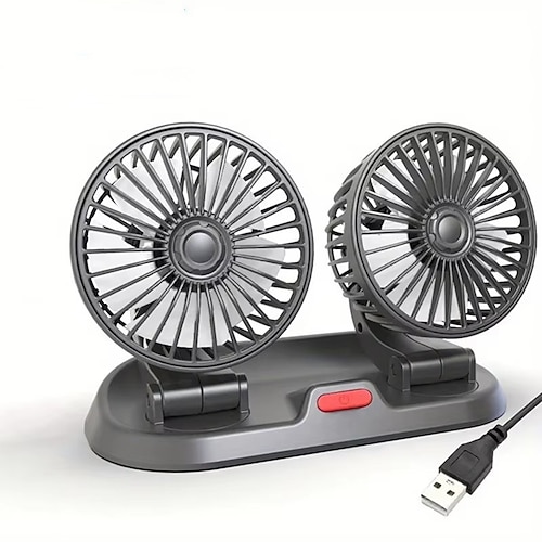 Doppelkopf-Autolüfter, 12 V/24 V, USB-betrieben, 360° drehbar, tragbarer Fahrzeuglüfter, leiser und leistungsstarker Luftzirkulator für Armaturenbrett und Kopfstützen, universell passend für PKW, SUV, Image