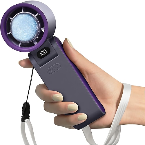 Tragbarer Handventilator mit Eiskühler, persönlicher Ventilator, 3600 mAh Akku, 20 Stunden Kühlzeit, leistungsstarker und leiser Motor mit 20.000 U/min, ideal für Reisen, Outdoor-Aktivitäten und Büro Image