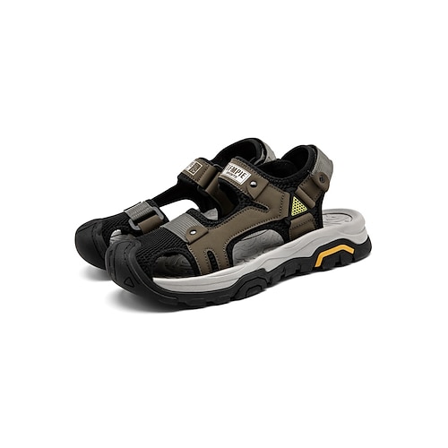 Herren Lässig Insel Kreuzfahrt PU Leder Netz Bequem Atmungsaktiv Klettverschluß Schwarz Braun Khaki Sommer Image