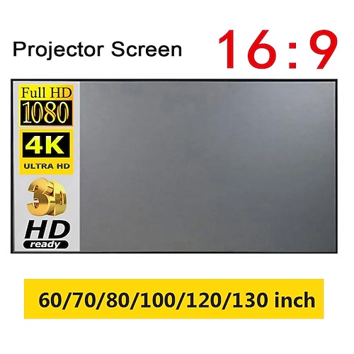 16:9 HD 4K-Projektionsleinwand, grau, entspiegelt, tragbar, für Heimkino, faltbar, für drinnen und draußen, verschiedene Größen (60, 70, 80, 100, 120, 130 Zoll), hoher Kontrast Image