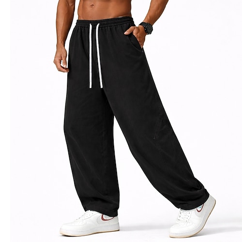 Herren Hose Freizeithose 100% Baumwolle Baggy-Hosen Acid-Wash-Hosen Kordelzug Elastischer Bund Einfach Komfort Atmungsaktiv Volle Länge Lässig Täglich Outdoor Mode Retro Vintage Schwarz Armeegrün Image