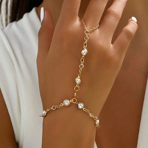 Perlenbesetzt Dicke Kette Herz Mode Personalisierte Legierung Armband Schmuck Gold Für Täglich Geschenk Ferien Image