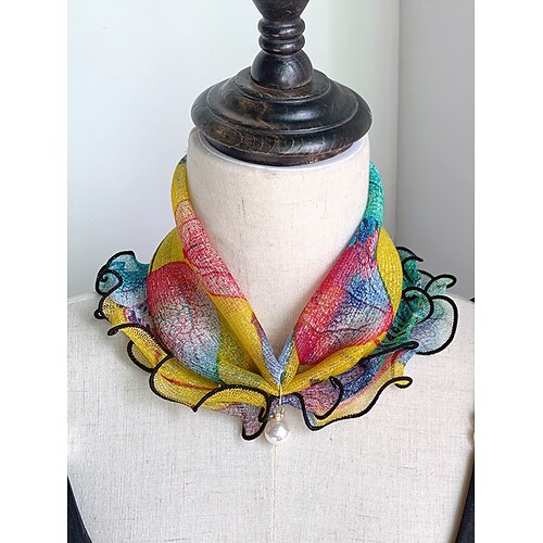 Damen-Chiffon-Schal im Boho-Stil aus Polyester, mehrfarbiges Blumenmuster, vielseitiges Haarband, perfekt für den Alltag und Strandurlaube Image