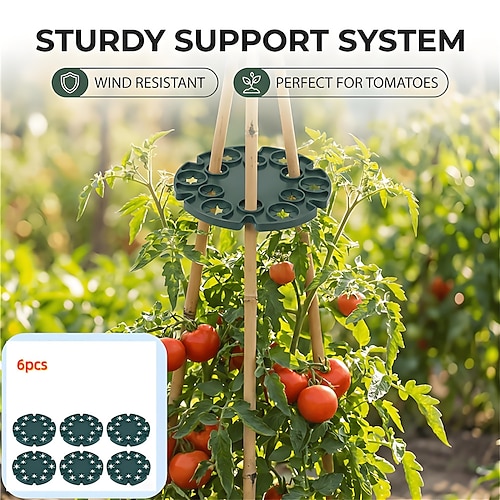 6/12 Stück Pflanzenstützpfahlhalter – preisgünstige Kunststoff-Gartenverbinderscheiben für Kletterpflanzen, verstellbarer Rankring für Tomaten, Gurken, Blumen – robuste DIY-Stabilisatoren für Pfähle Image