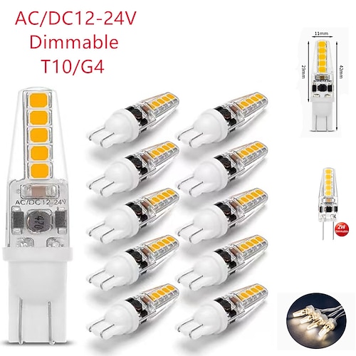 10 Stück G4 T10 LED-Lampen, 2 W, AC/DC 12–24 V, 2835 SMD, 10 LEDs, warmweiß, 360°-Abstrahlwinkel, Kronleuchterleuchte, Ersatz für Halogenlampen, Wohnmobilbeleuchtung, Gartenbeleuchtung Image