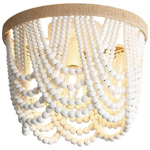 Boho-Holzperlenlampe, 3-flammige Einbau-Deckenleuchte in Primärfarben, antik-rustikaler Mini-Kronleuchter für Esszimmer, Schlafzimmer, Mädchenzimmer, Kinderzimmer, Flur, Eingangsbereich Image