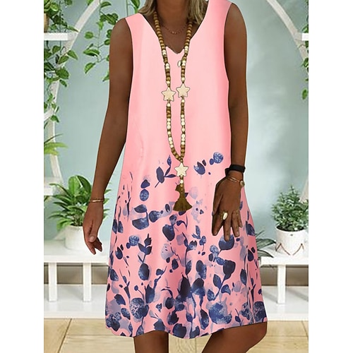 Damen Knielanges Kleid Freizeitkleid Elegant Mode Modern Outdoor Urlaub Ausgehen Lässiger Schnitt Einfach Ärmellos V Ausschnitt Blau Erröten Sie Rosa Schwarz Gelb Sommer Frühling