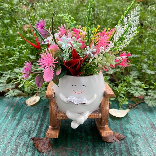 Dekorative Figur in Form eines lächelnden Schaukelstuhls mit Blumentopf, kreative Tischdekoration für Zimmerpflanzen, Sukkulenten, kleine Blumen, Wohnzimmer, Schlafzimmer, Schreibtisch, Balkon Image