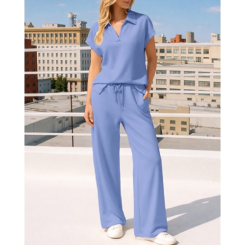 Damen Pullover-Trainingsanzug-Sets 2-teiliger Trainingsanzug Lounge-Outfits Kordelzug mit Tasche Einfarbig Sportbekleidungsset Sommer Frühling Leichte Kaffee Schwarz Fitnesstraining Joggen Laufen Image