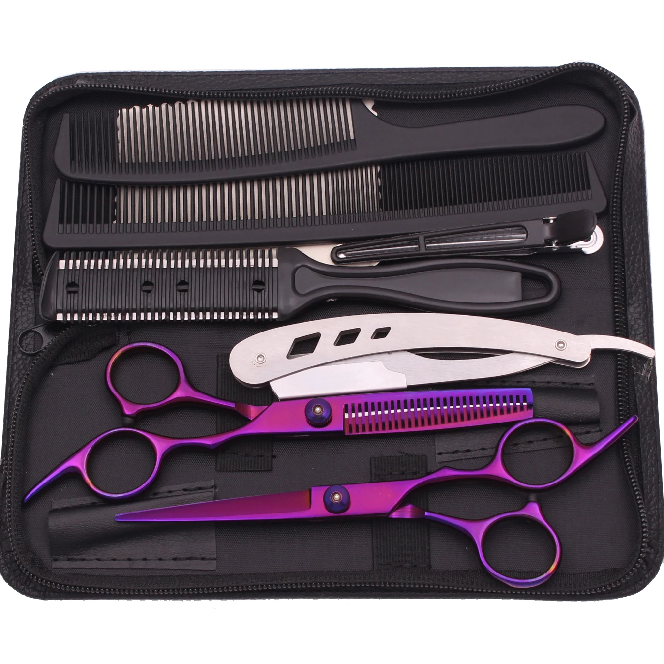 Forbici da Parrucchiere Giapponesi in Acciaio Inossidabile, Forbici Viola per Taglio Capelli, Set Forbici Sfilzino per Barbiere con Pettine C1001