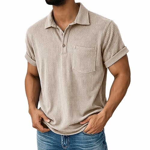 Herren Hemd Popover-Hemd Freizeithemd Cordhemd Blau Grün Aprikose Kurzarm Einfach Hemdkragen Lässig Täglich Fronttasche Bekleidung Elegant Mode Lässig Image