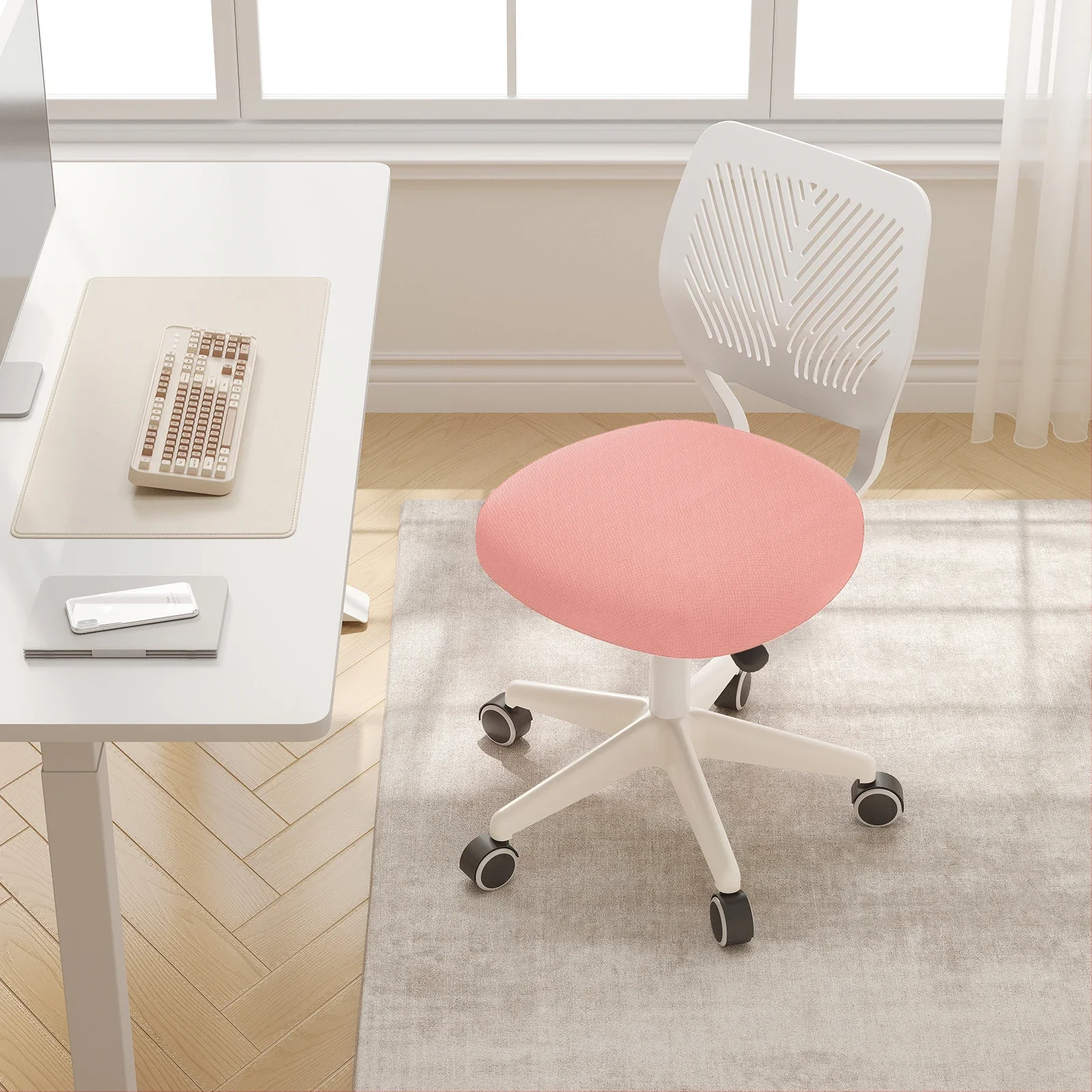 Sedia da Ufficio Senza Braccioli Regolabile in Altezza, Sedia Girevole con Rotelle e Cuscino in Rete Morbida, Seduta Ergonomica Compatta per Studio e Casa