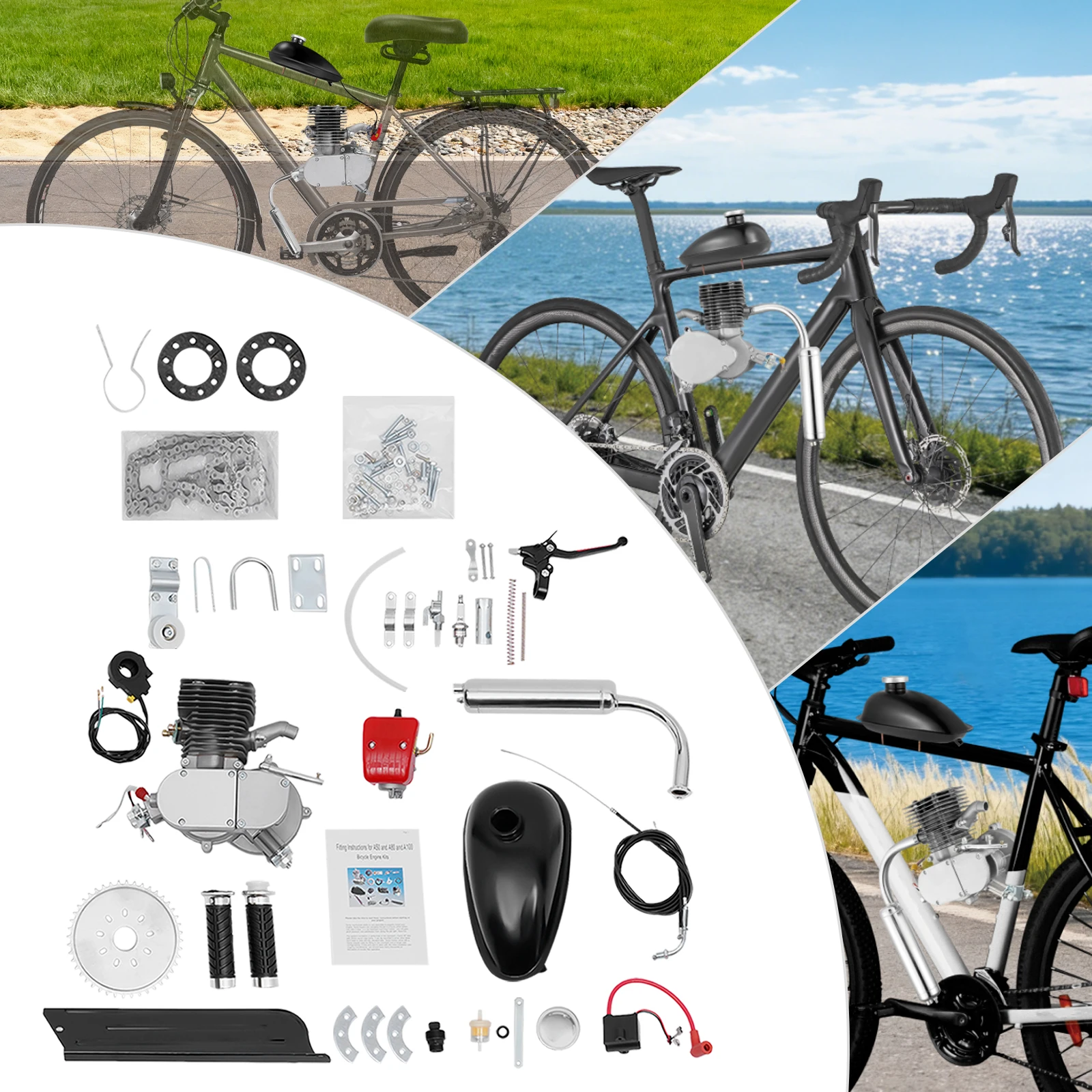 Motore per Bicicletta 100CC a 2 Tempi con 36/44 Denti, Set Motore a Benzina per Bici Motorizzata