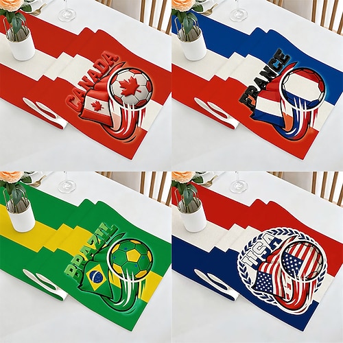 Tischläufer mit Fußballmotiv (2026), 33 x 180 cm, dekorative Tischdecke für drinnen, Wohnzimmer, Party, Geburtstag – Dekoration für Fußballfans, 1 Stück Image