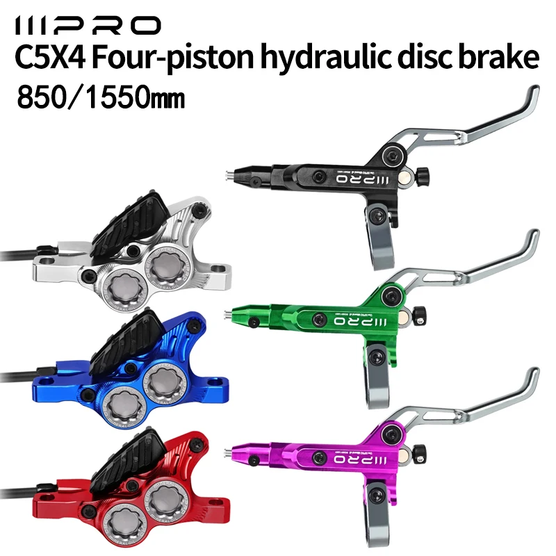 Freno Idraulico per Bicicletta IIIPRO C5X4 Ultraleggero a 4 Pistoni 850/1550mm, Freno a Disco per MTB AM DH e Bici da Strada con Raffreddamento a Pressione d'Olio