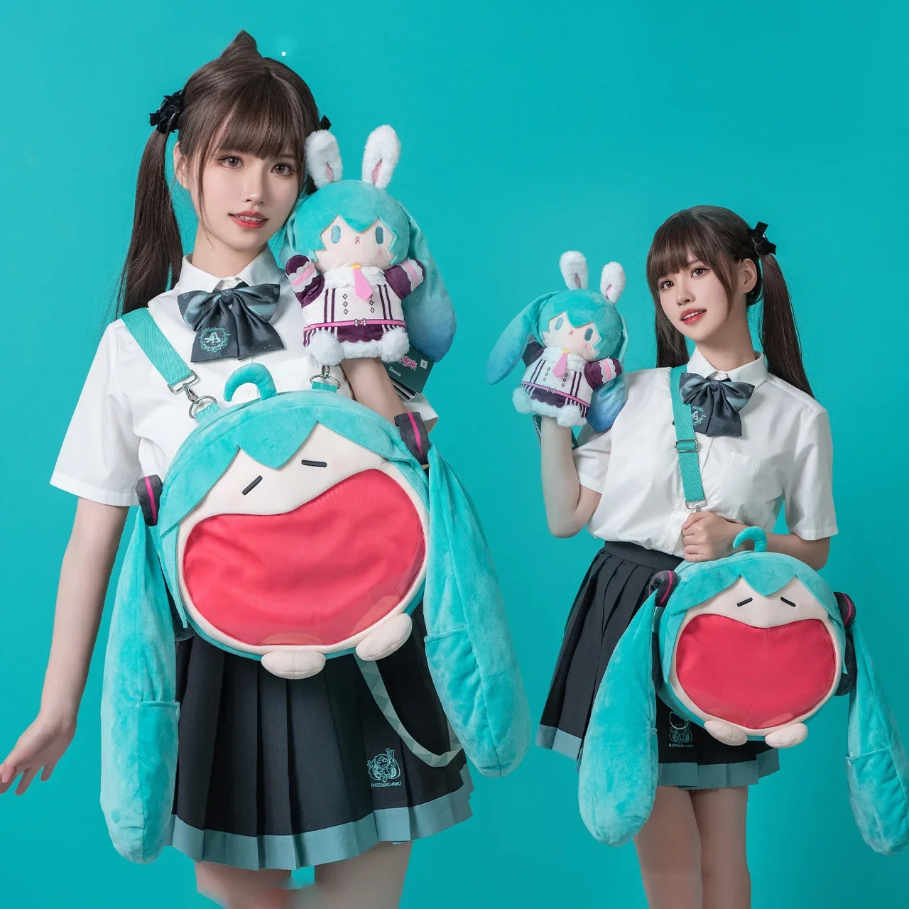 Zaino in peluche Kawaii Anime Pain Bag Series Hatsune Miku, zaino cartone animato con bocca grande e sorriso, per riporre oggetti