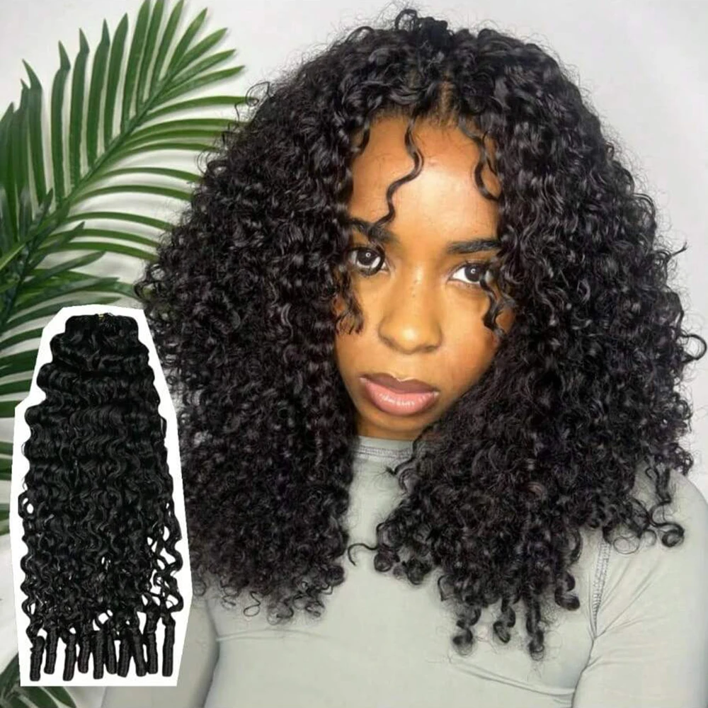 Extensioni per capelli umani 12A all'uncinetto, ricci birmani, 100% naturali, senza nodi, pre-separati, effetto piuma, ricci crespi o lisci