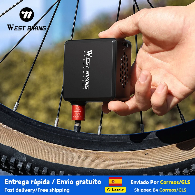 Pompa per Bicicletta WEST BIKING, Mini Pompa Elettrica Portatile 150PSI, Gonfiatore per Pneumatici Auto, Moto e Biciclette con Display LCD