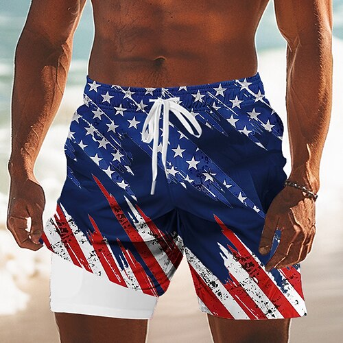 Herren 250. Jahrestag des Unabhängigkeitstages der USA am 4. Juli Amerikanische Flagge Gefütterte Shorts 2 in 1 Badeshorts Badeshorts Mittlere Taille Patriotisch Ferien Seitentaschen Mit Image